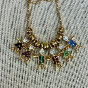 Vintage USA KIS Three girls and Three boy Gold Multicolor charm Pendant Necklace